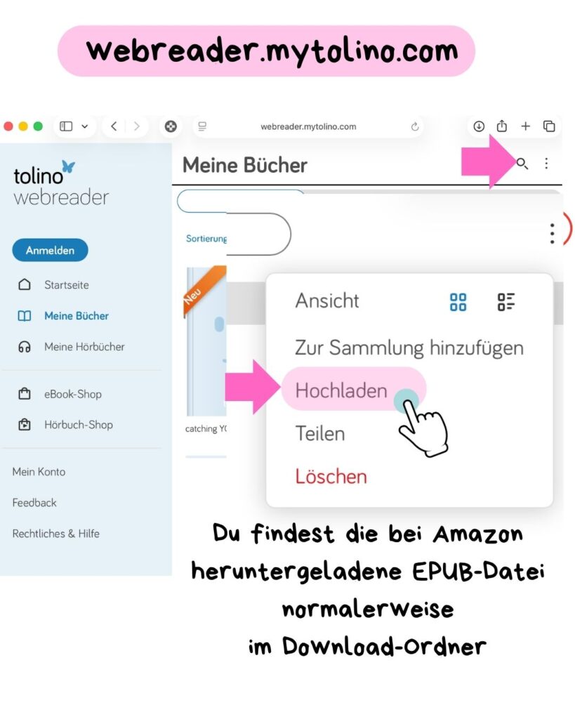 Die drei Punkte oben rechts führen dich zum Hochladen