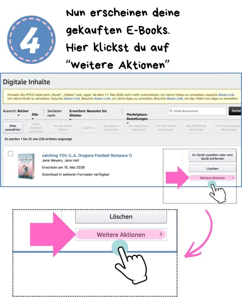 Amazon Digitale Inhalte – Weitere Aktionen Button für E-Book-Download